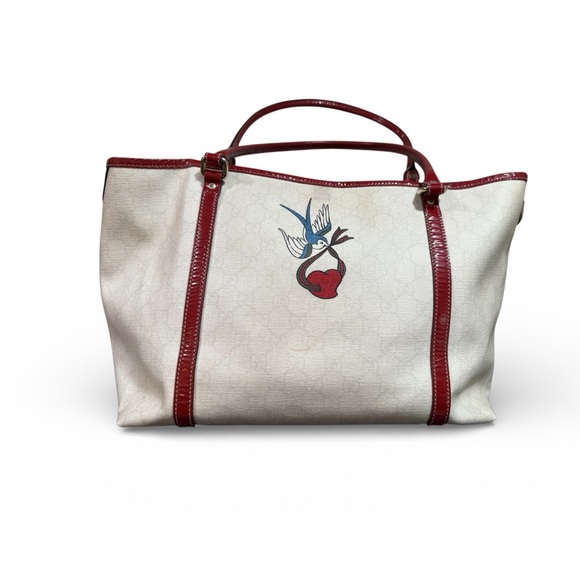 Gucci Vintage Tattoo Tote | Y2K Sacred Heart Swallow Canvas Bag - Picture 3 of 12